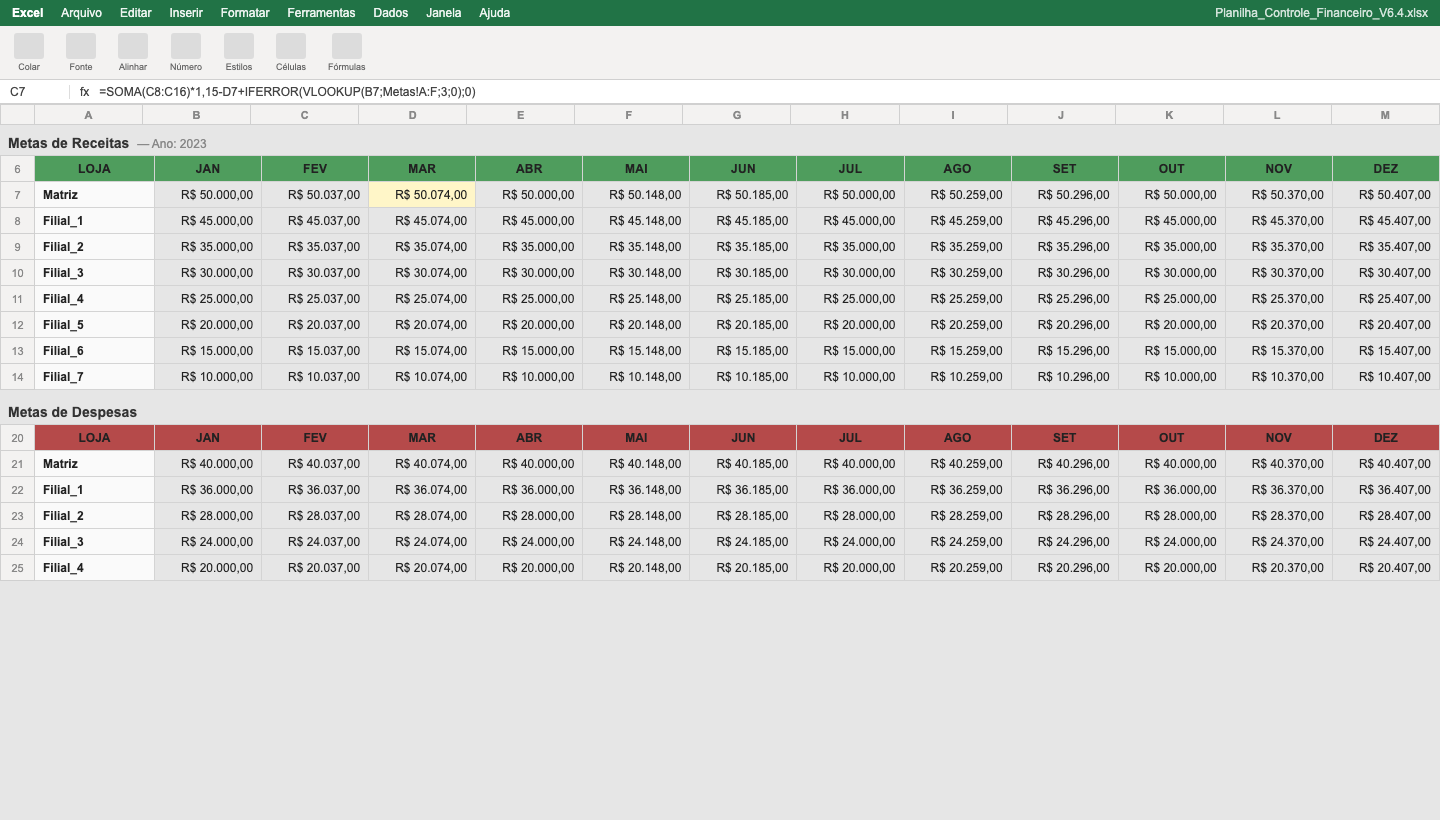 Planilha de Excel complexa para controle financeiro